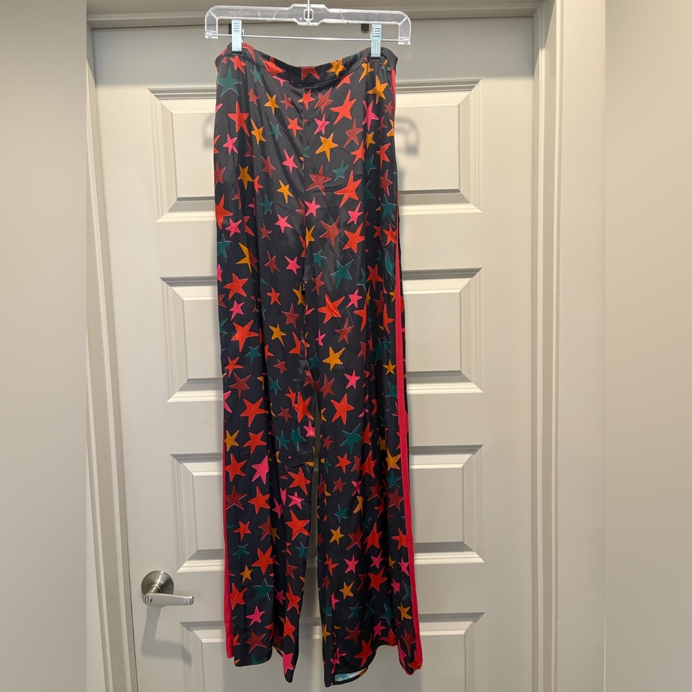 Anthropologie Black Wide-Leg Pants with Multicolor Star Print